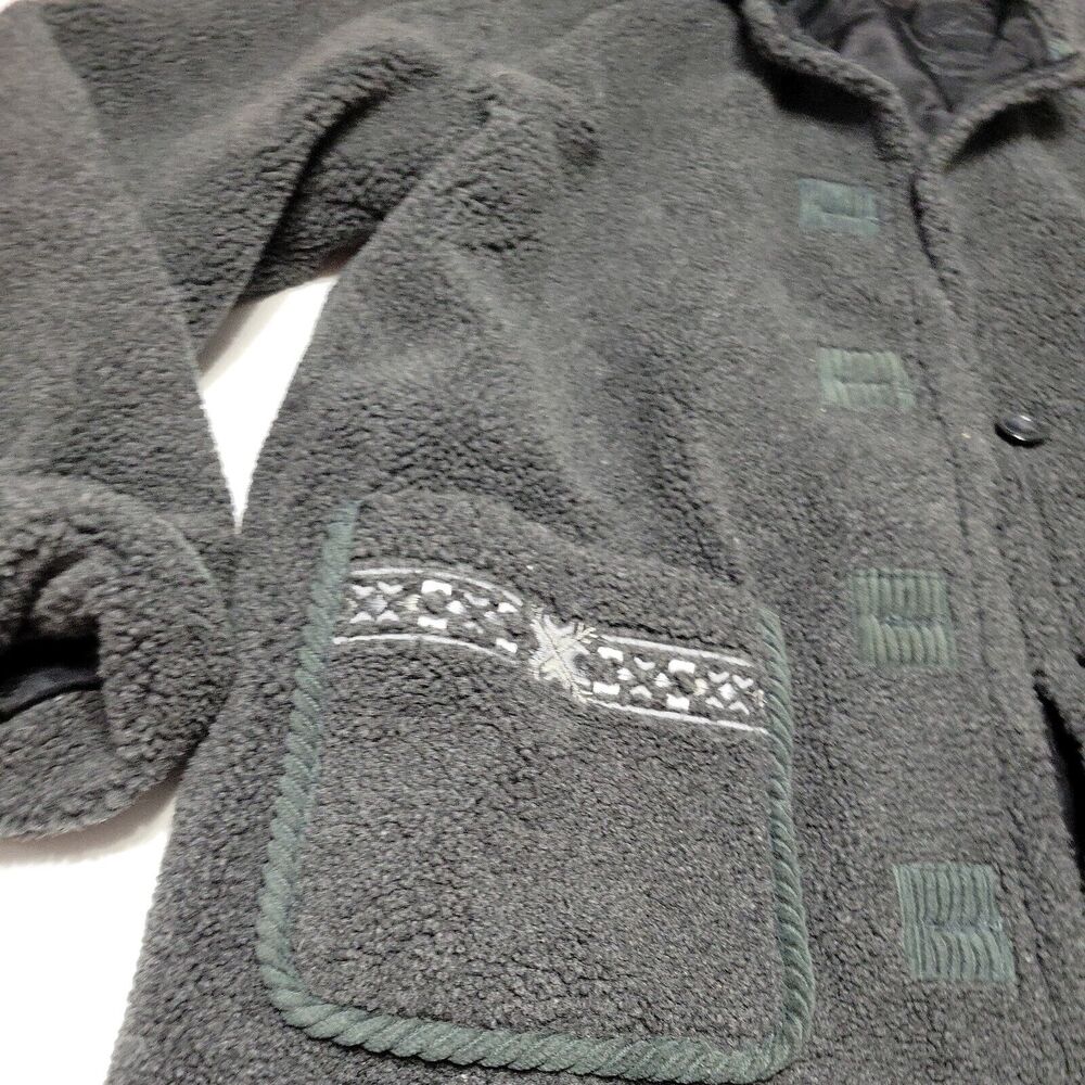 Outbrook Coat Women M Fleece Jacket Grey long Sleeve Button Patch Pockets Collar - Picture 5 of 14